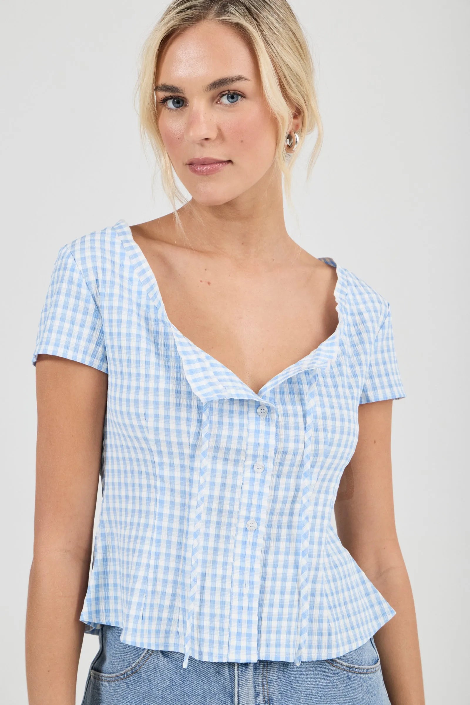 Esme Top Gingham - Soft Blue