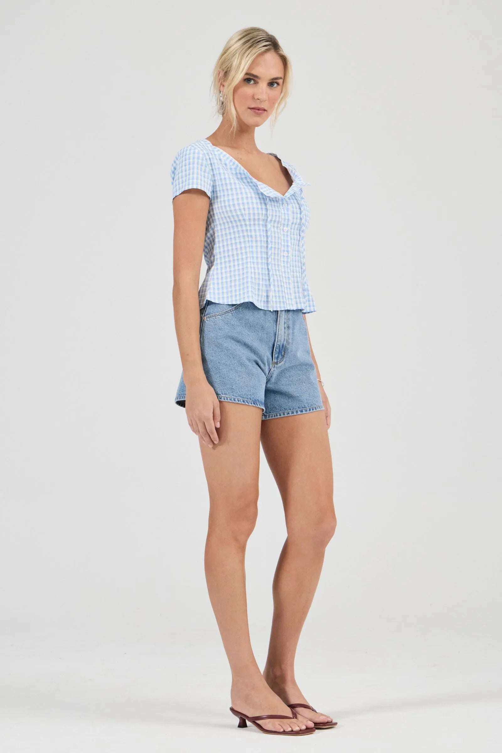 Esme Top Gingham - Soft Blue
