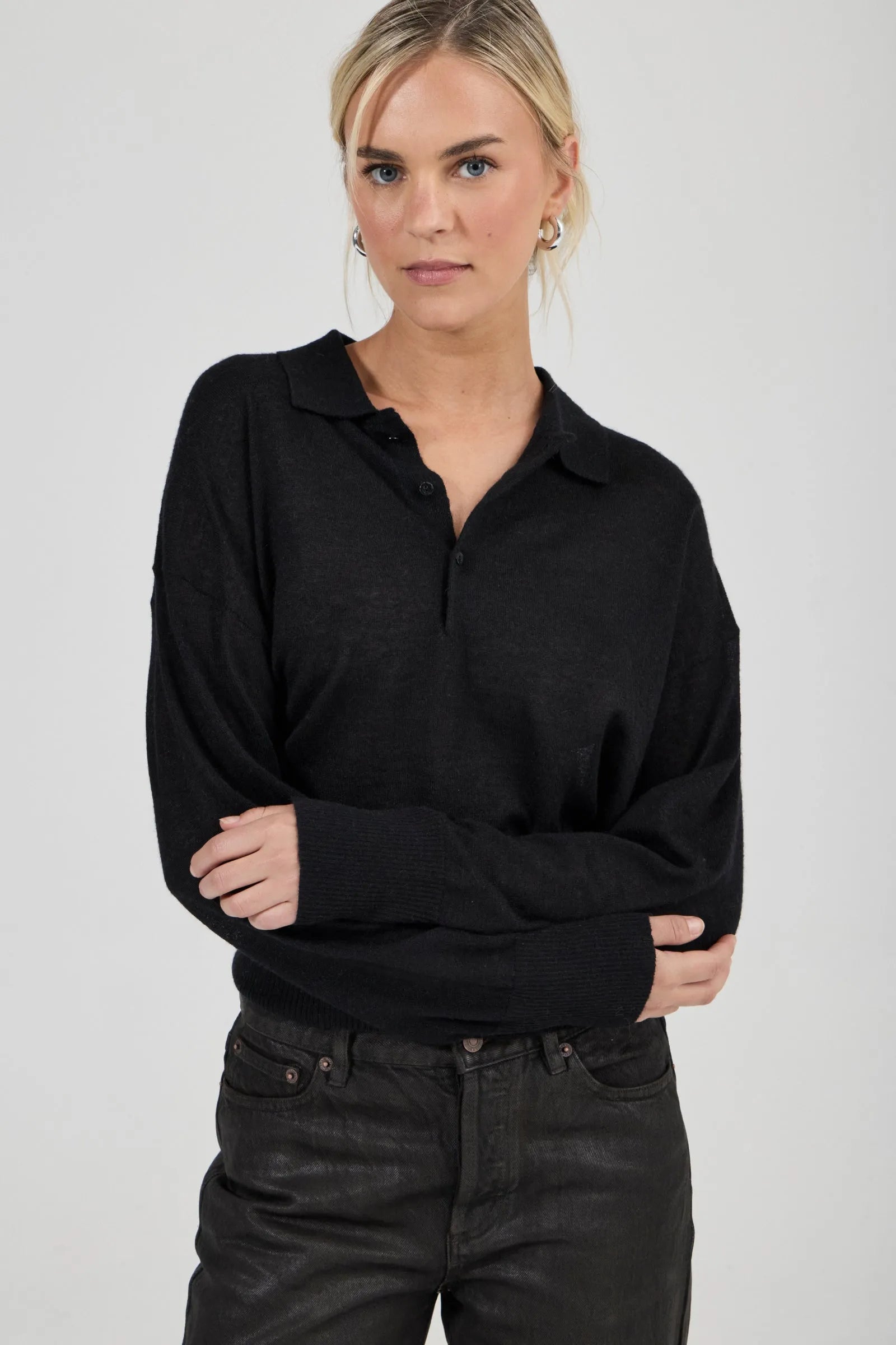 Amelie Knit Polo - Black