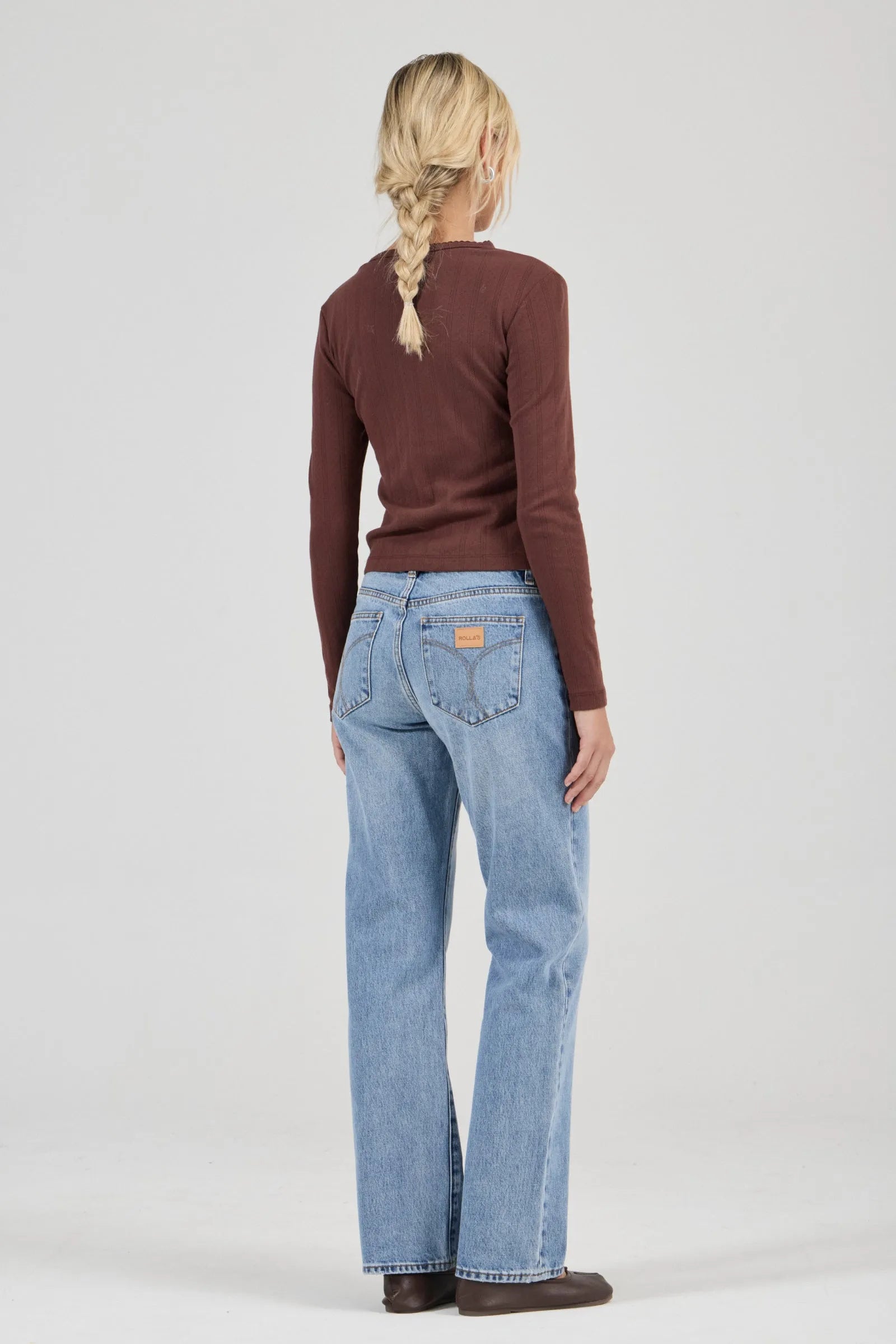 Pointelle Long Sleeve Top - Chocolate