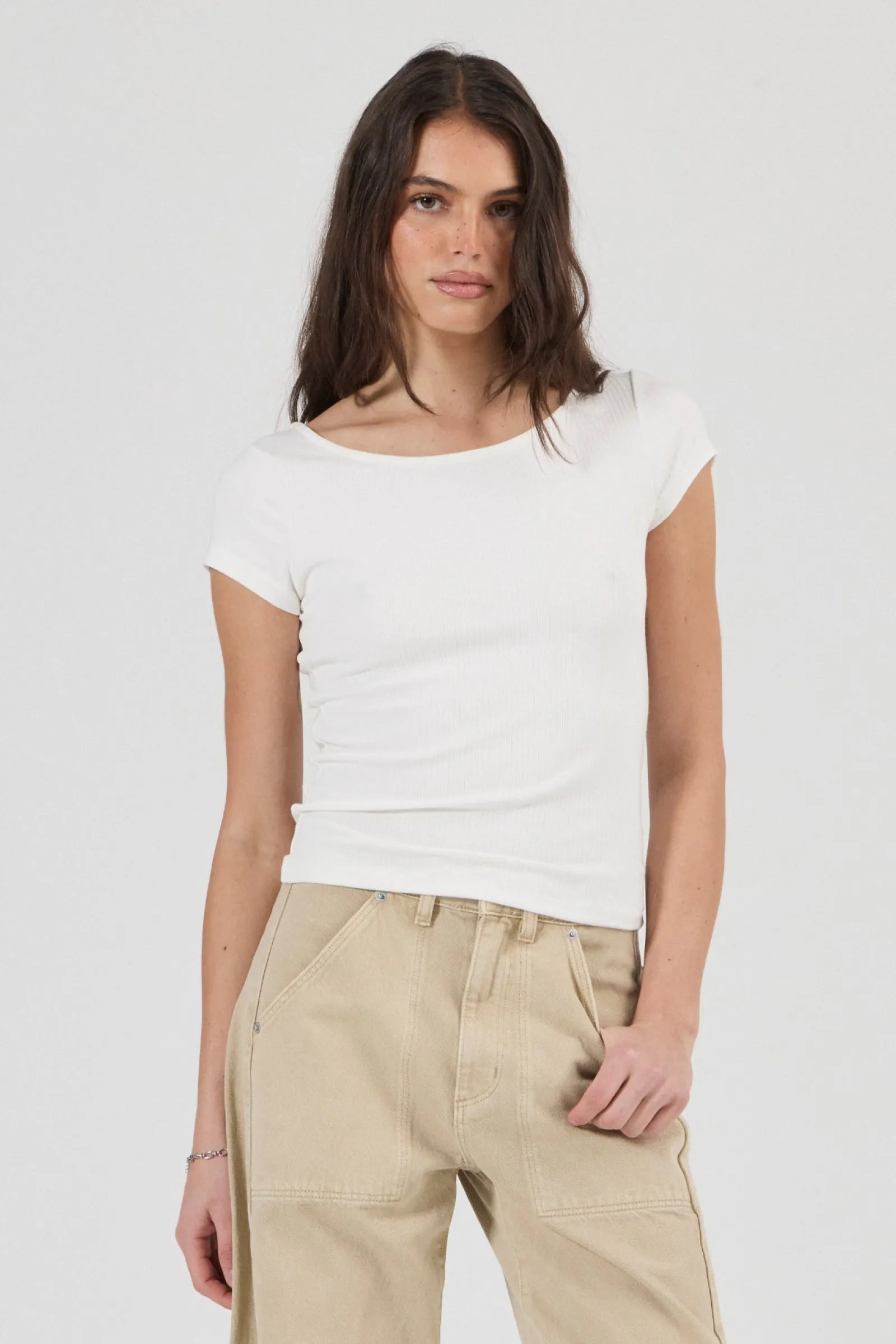 Pointe Rib Baby Tee - White