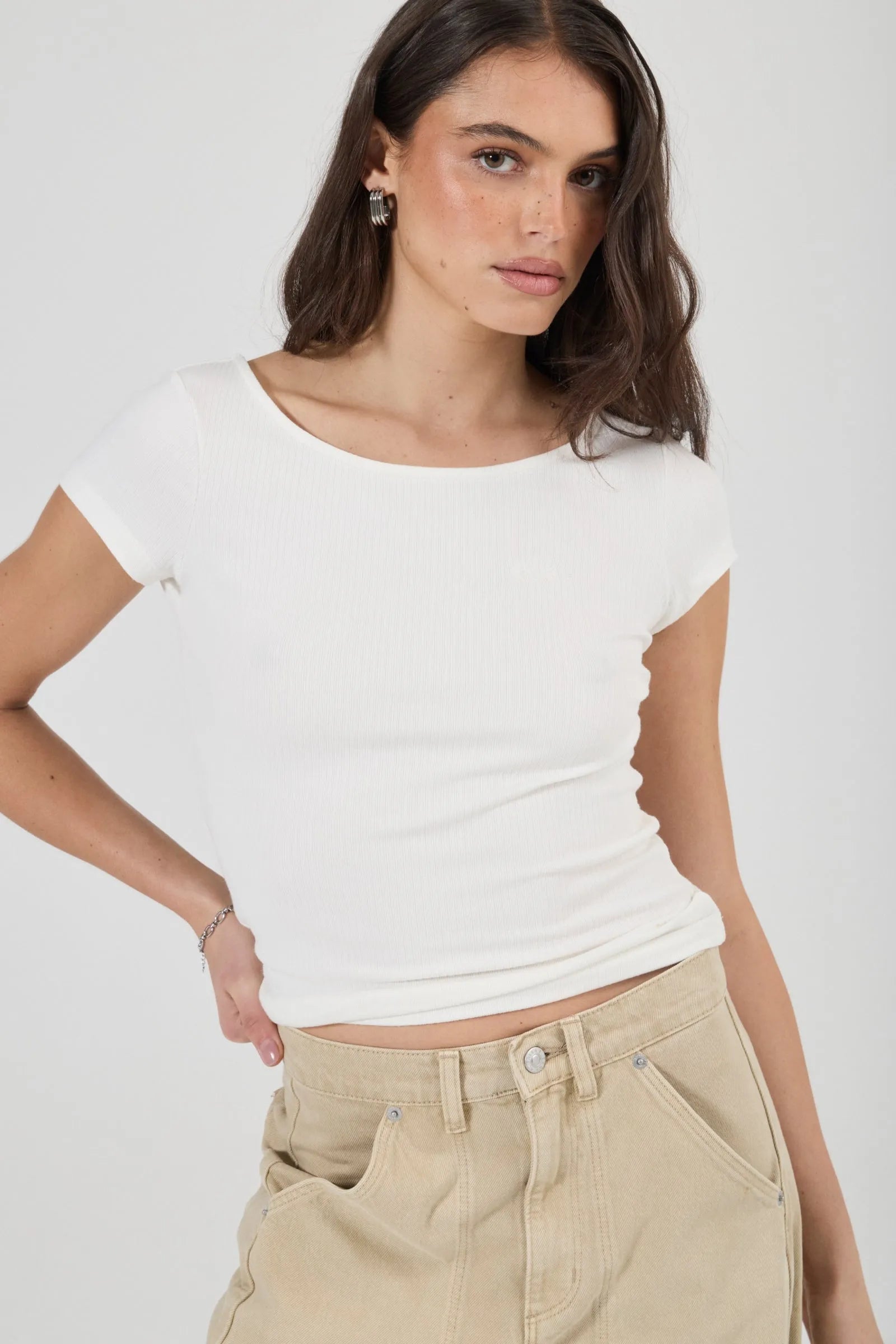 Pointe Rib Baby Tee - White
