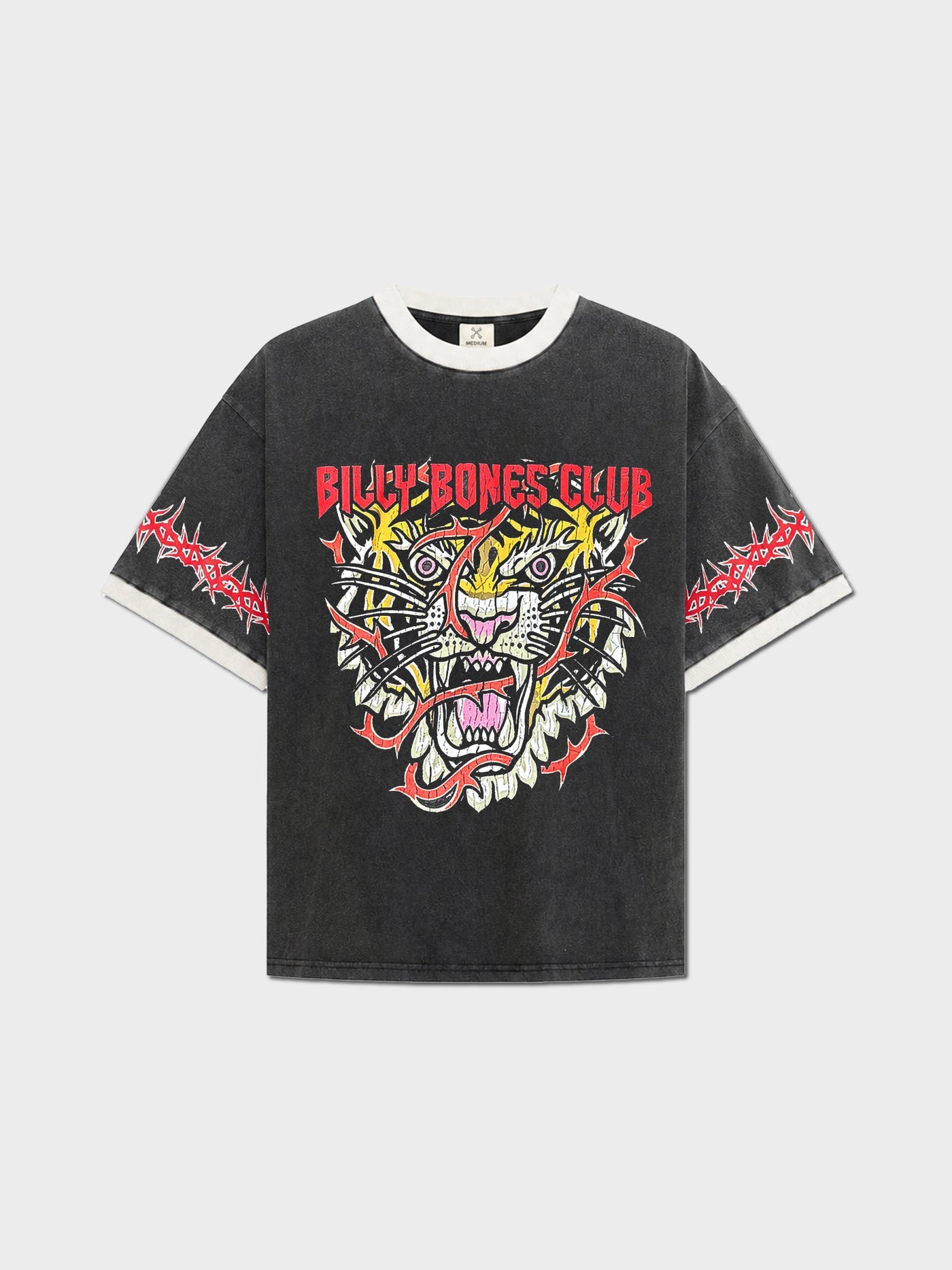 Barbed Tiger Ringer Tee - Washed Black