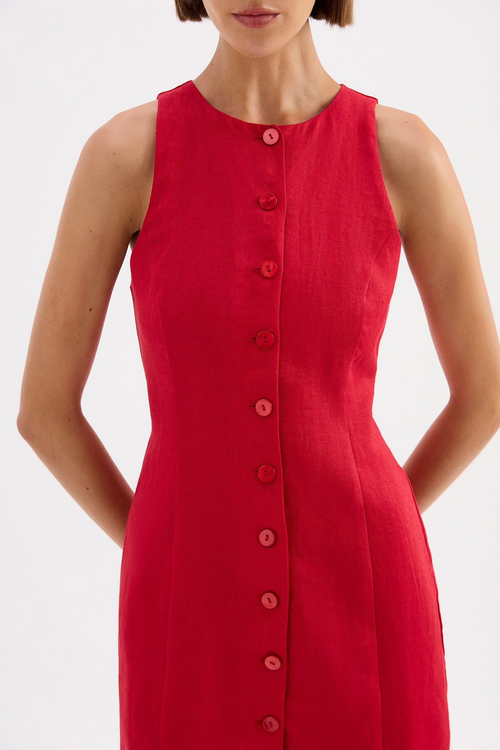 Mazi Linen Mini Dress - Cherry