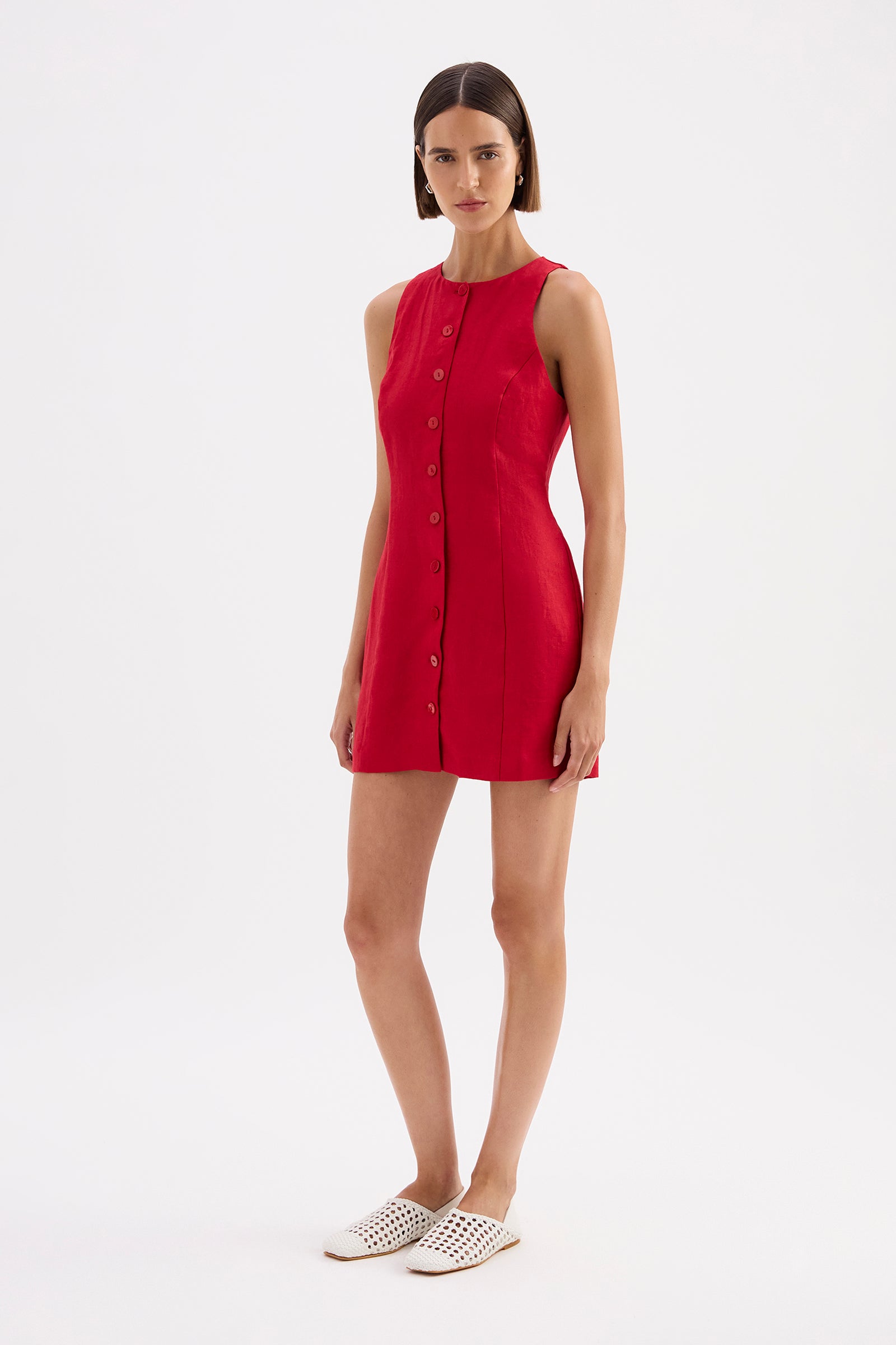 Mazi Linen Mini Dress - Cherry