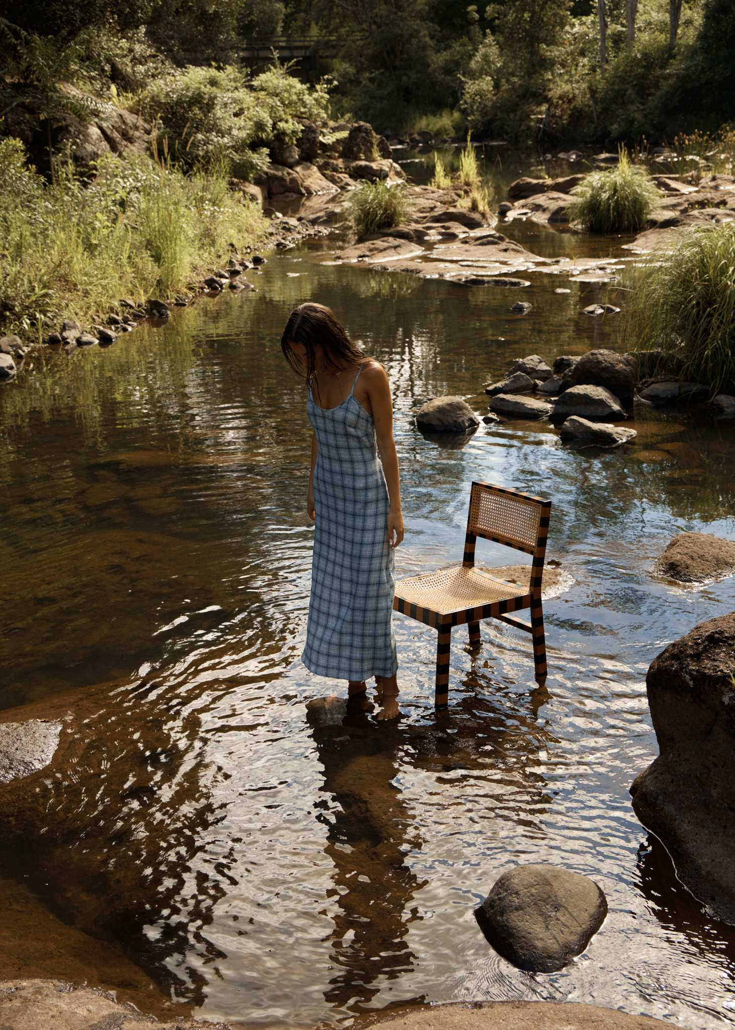 Lagoon - Seersucker Midi Dress - Overcast Check