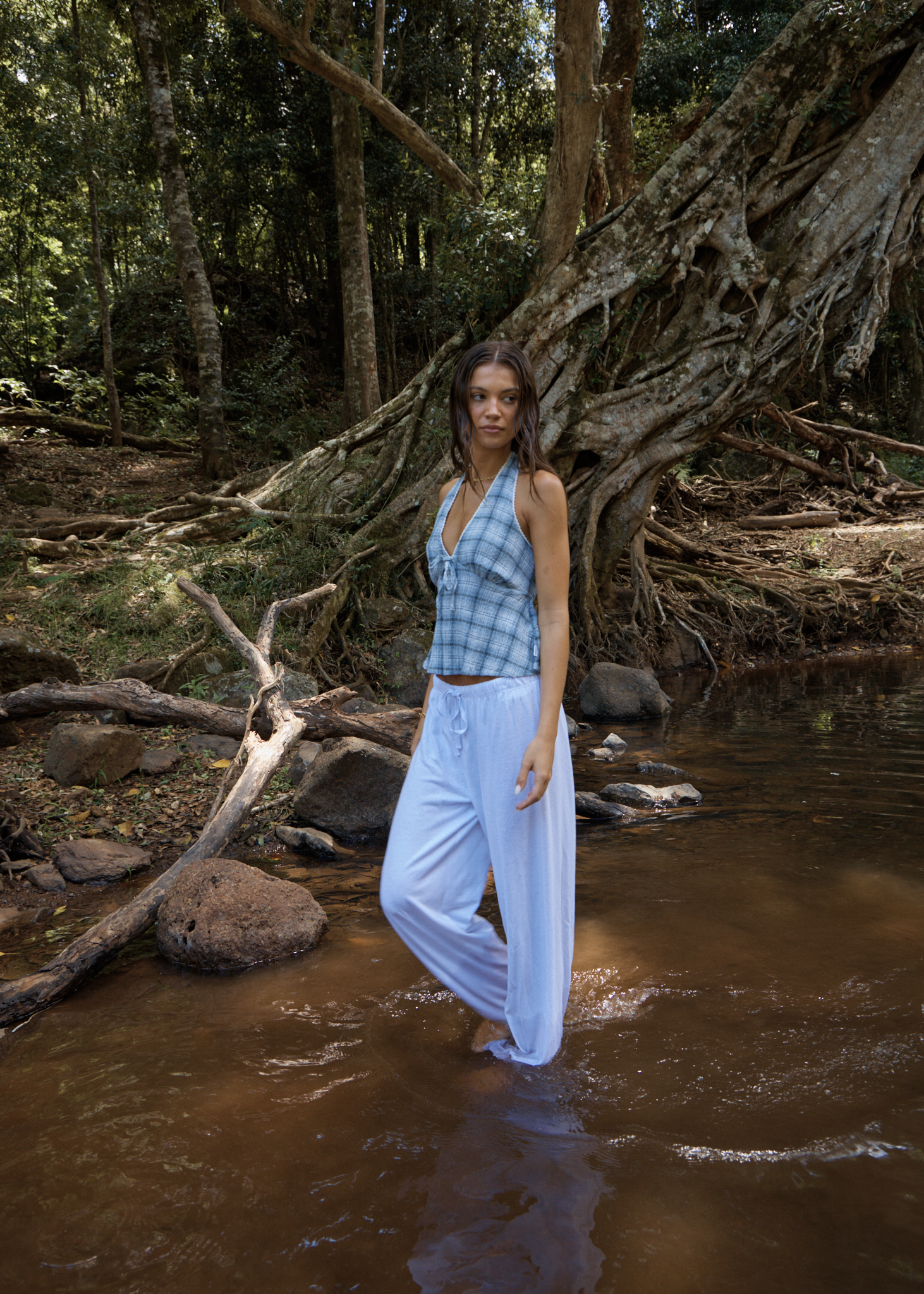 Lagoon - Seersucker Halter Top - Overcast Check