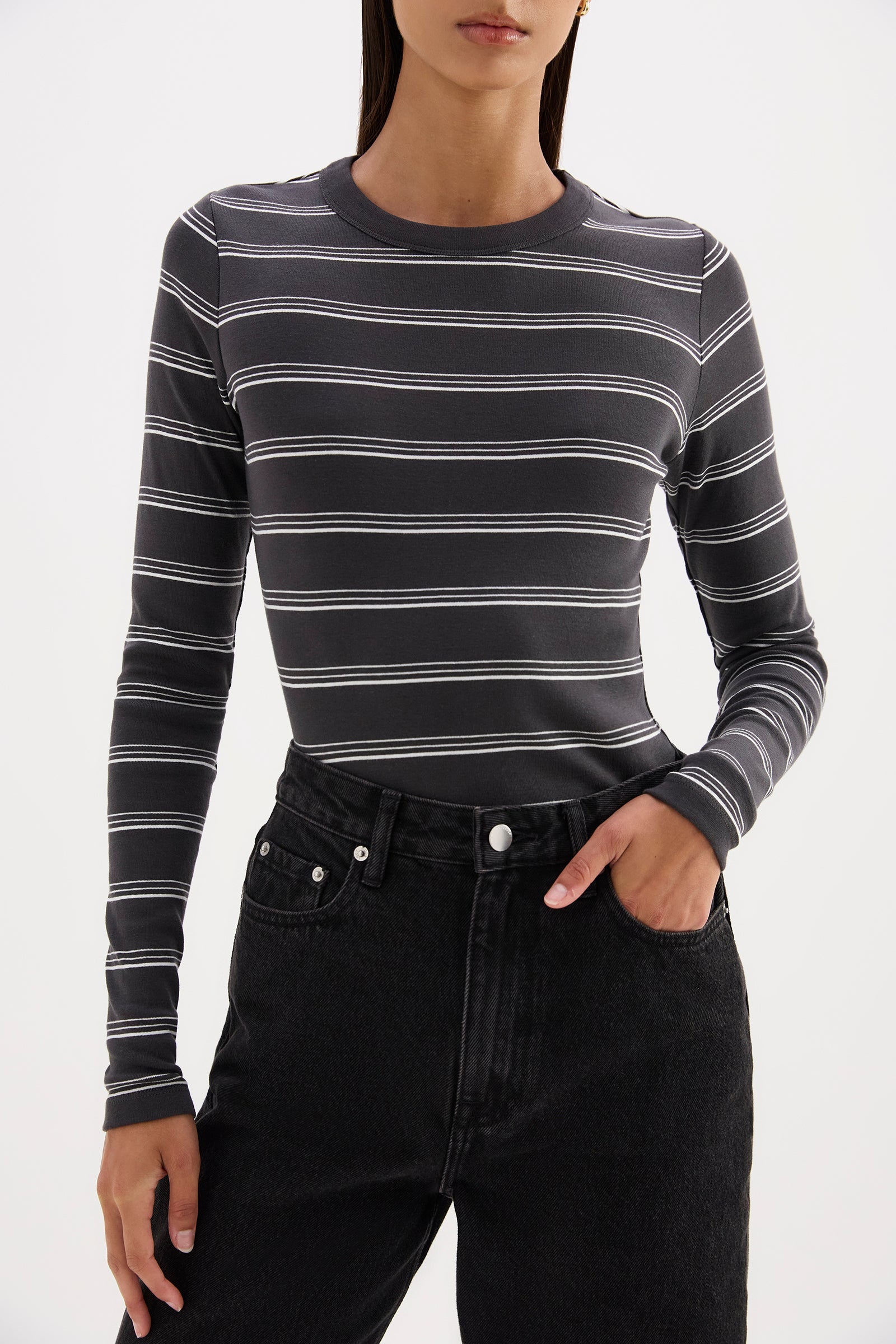 Lexi LS Top - Coal Stripe