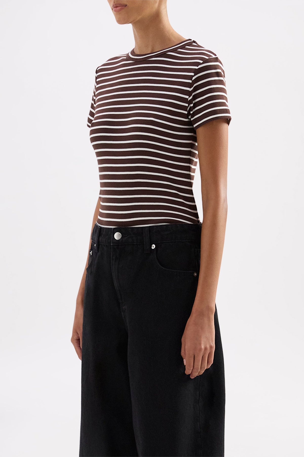 Organic Stripe Baby Tee - Choc Stripe