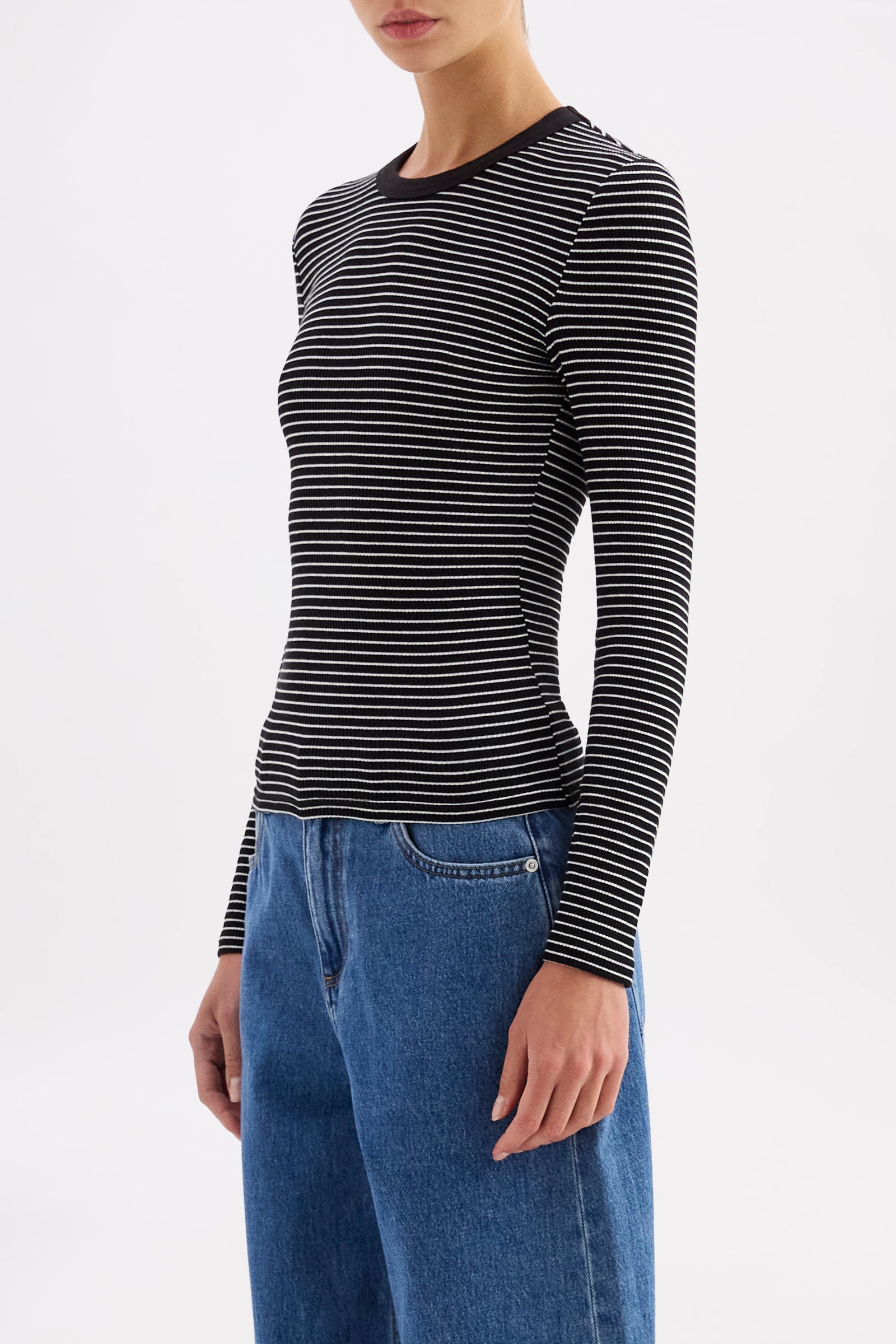 Organic Stripe Rib Long Sleeve Tee - White Stripe