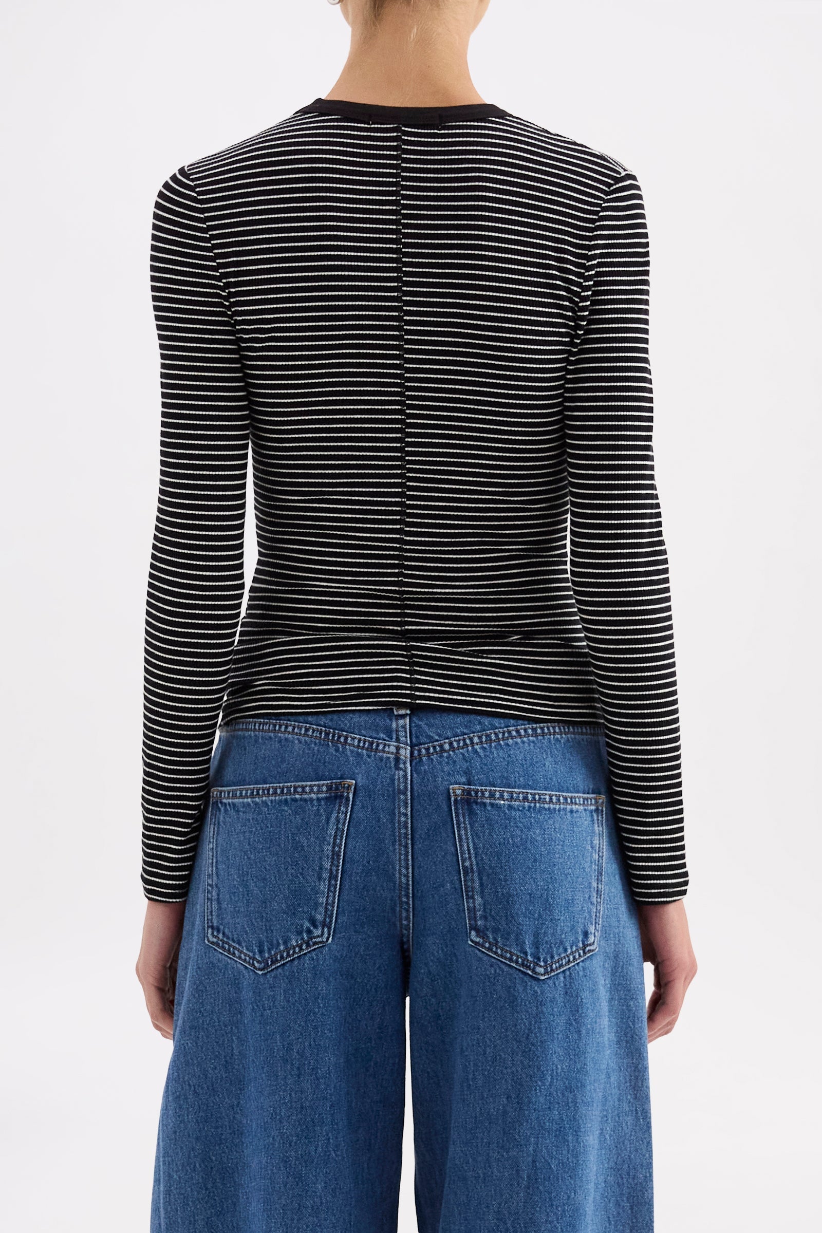Organic Stripe Rib Long Sleeve Tee - White Stripe