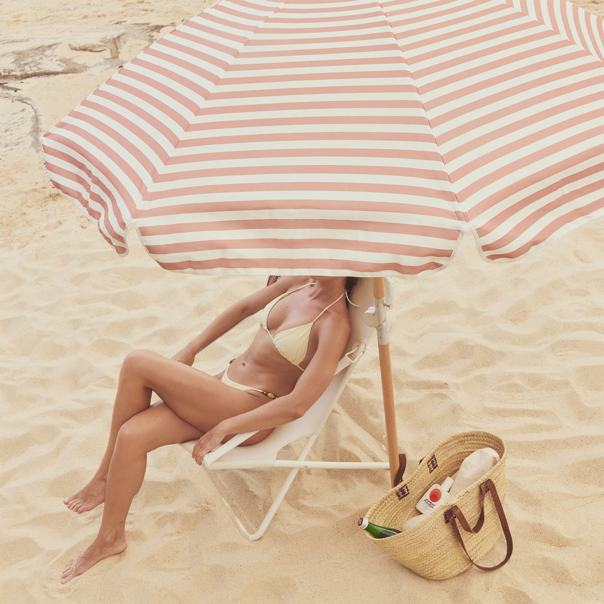 Luxe Beach Umbrella Tierra Clay Stripe