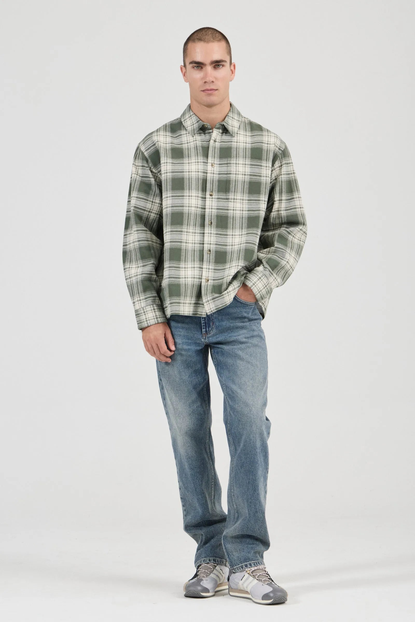 Campus Heavy Check Long Sleeve Shirt - Olive