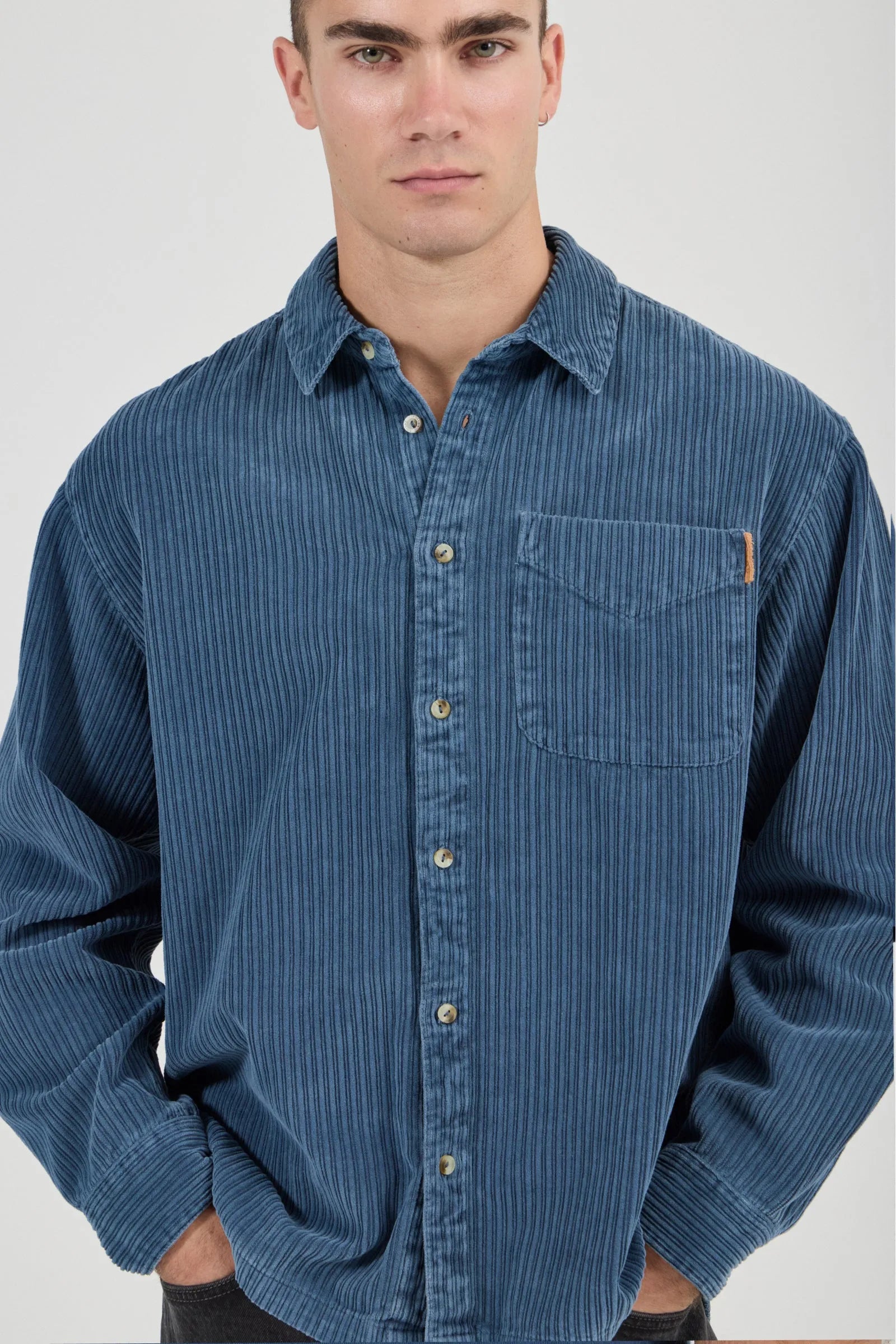 Campus Chunky Cord Long Sleeve Shirt - Washed Blue