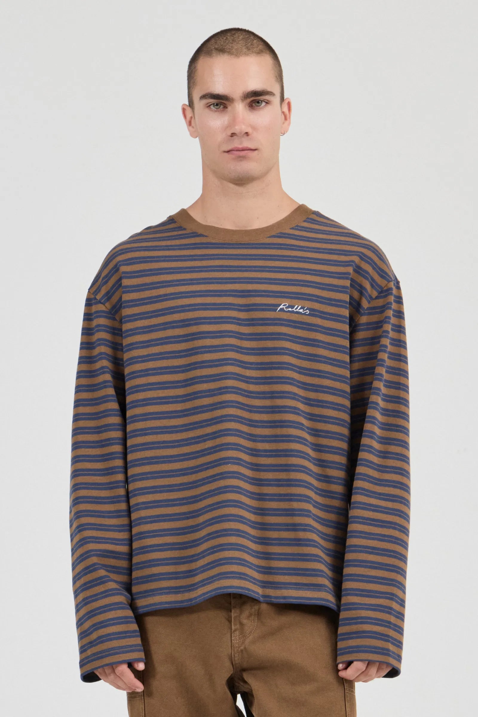 Stripe Long Sleeve Tee - Tan/Navy