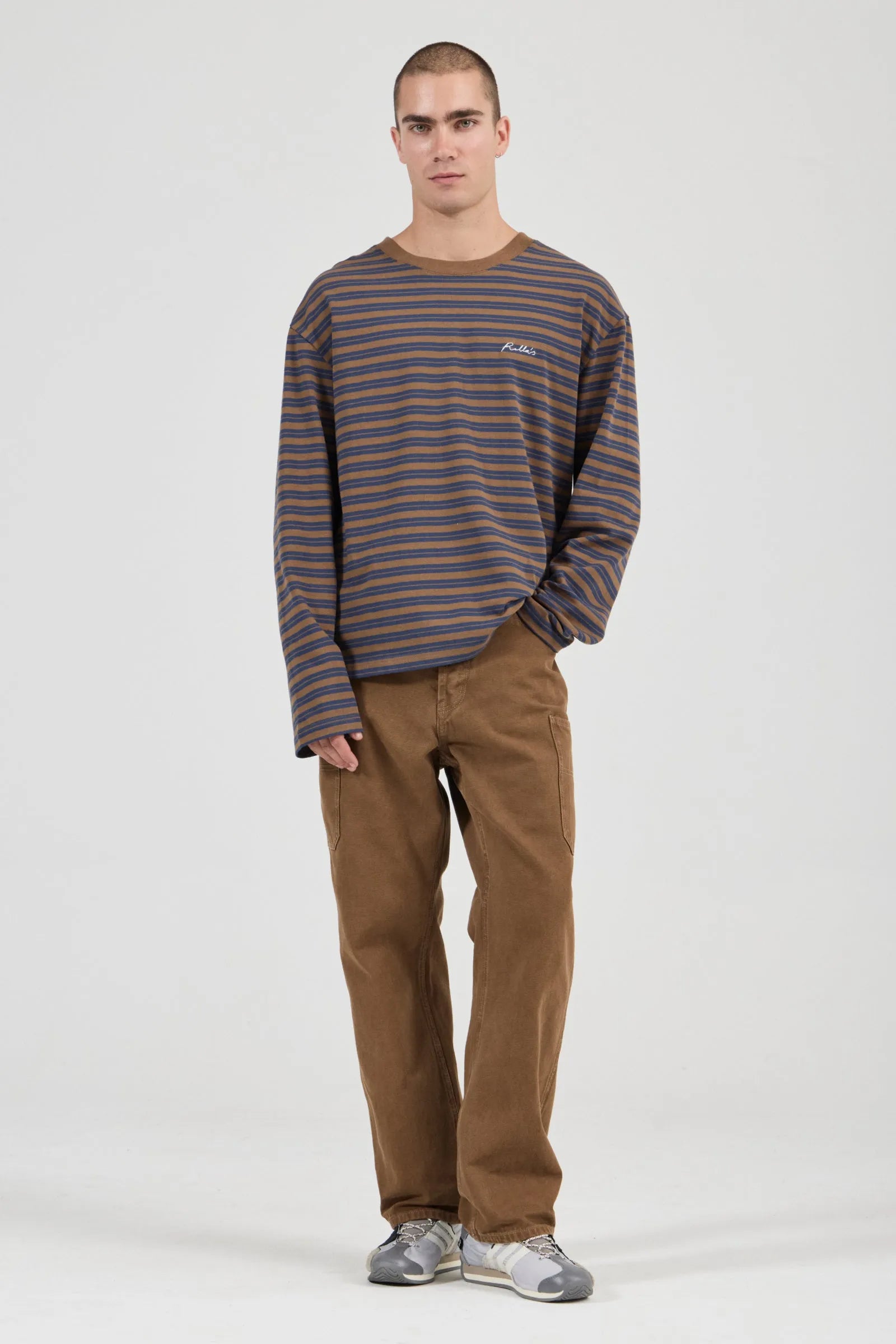 Stripe Long Sleeve Tee - Tan/Navy
