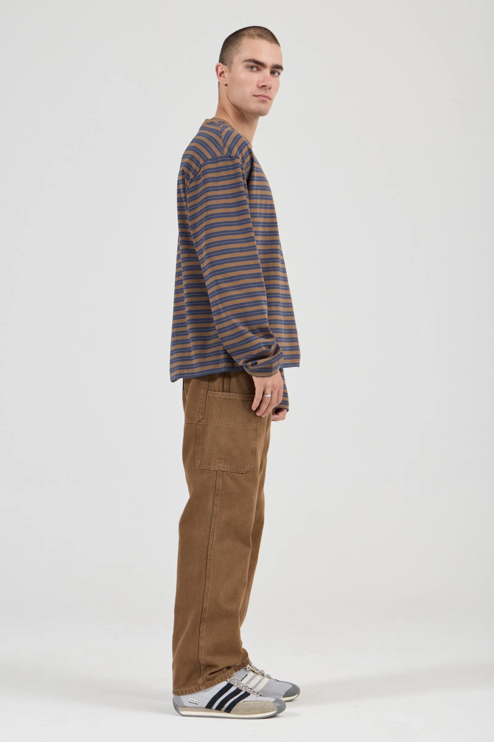 Stripe Long Sleeve Tee - Tan/Navy