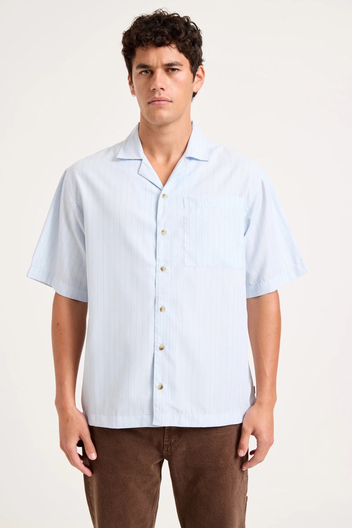 Business Stripe Bowler Shirt - Light Blue