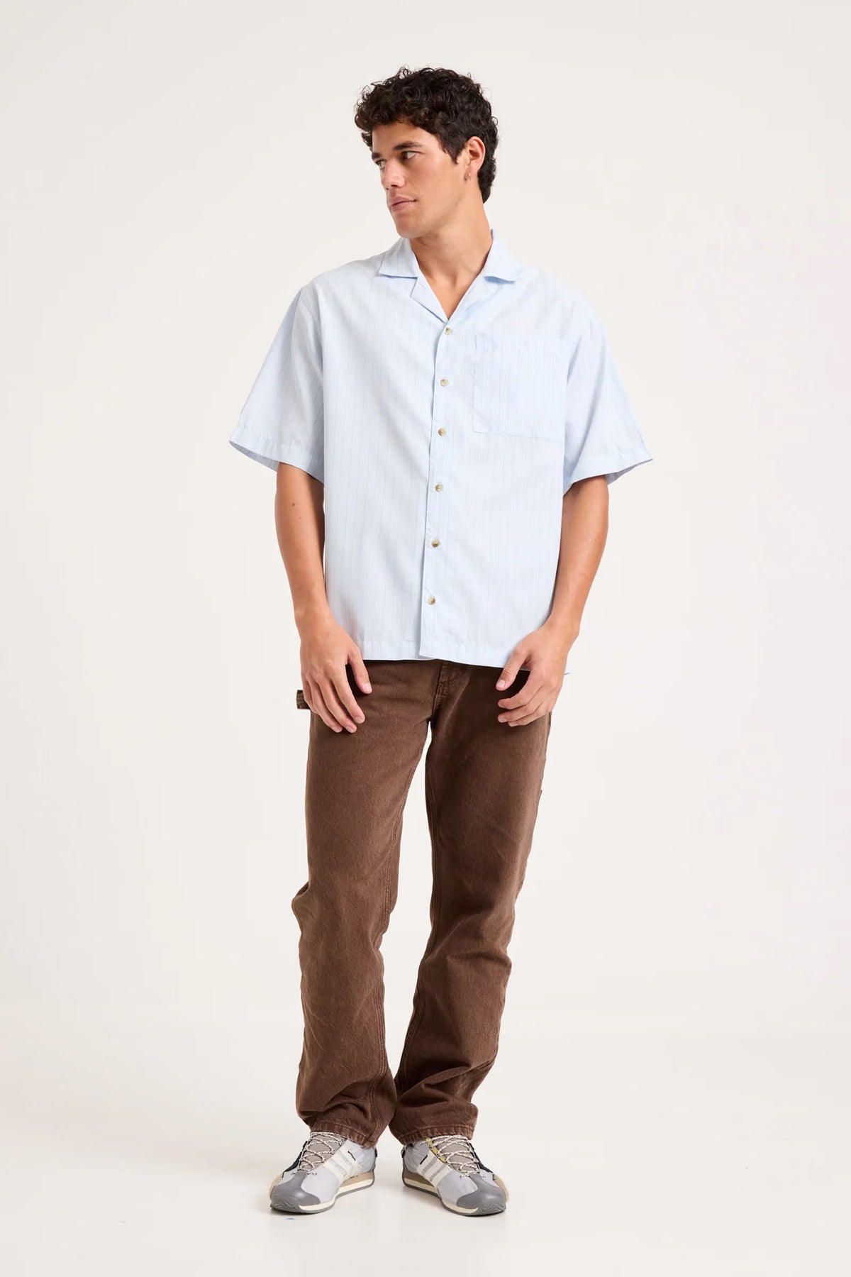 Business Stripe Bowler Shirt - Light Blue