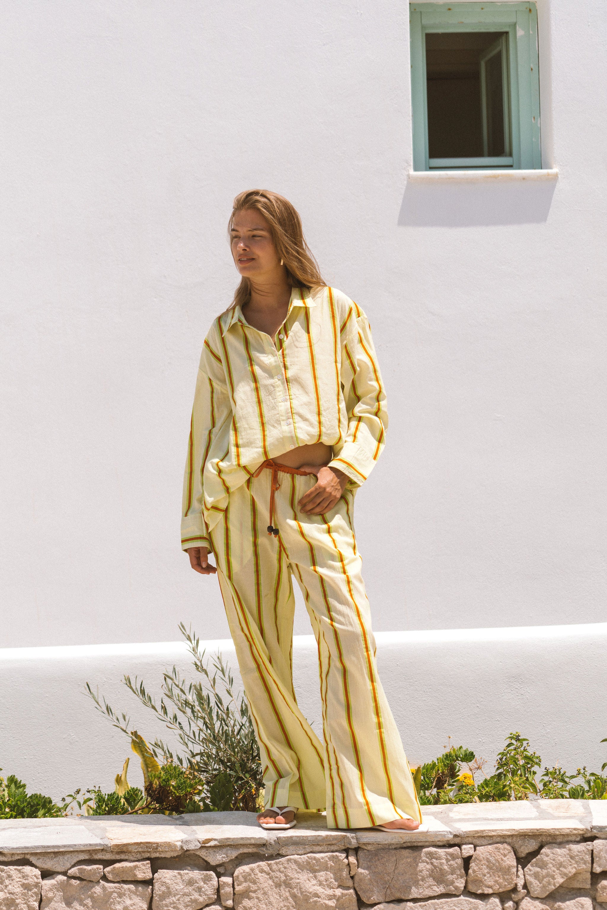 Sandy Stripe Wide Issimo Pant - Yellow