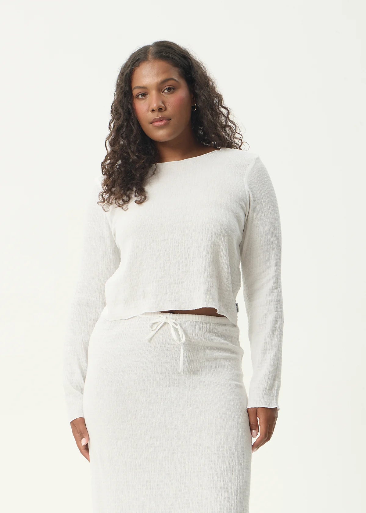 Focus Seersucker Long Sleeve Top - Off White