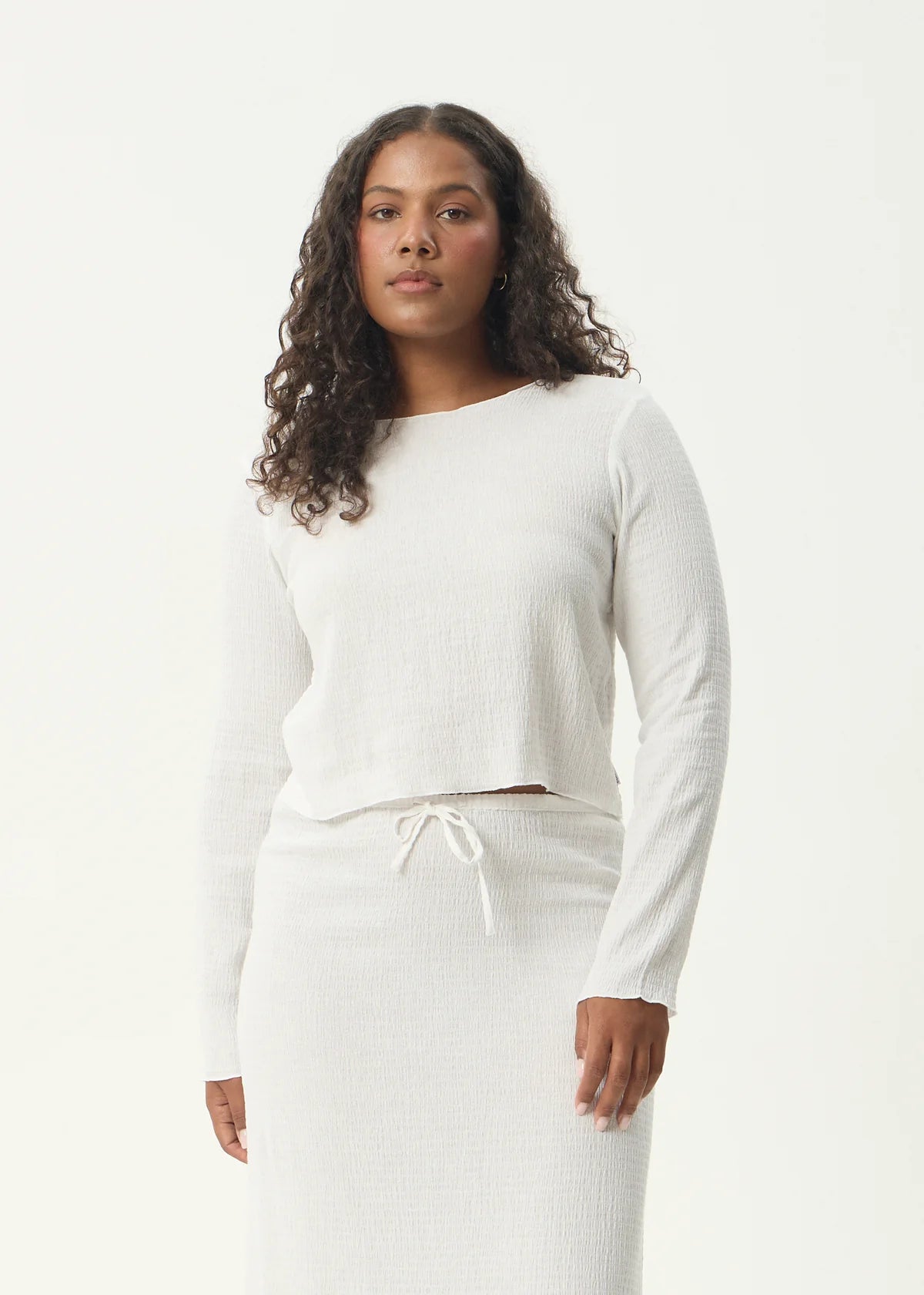 Focus Seersucker Long Sleeve Top - Off White