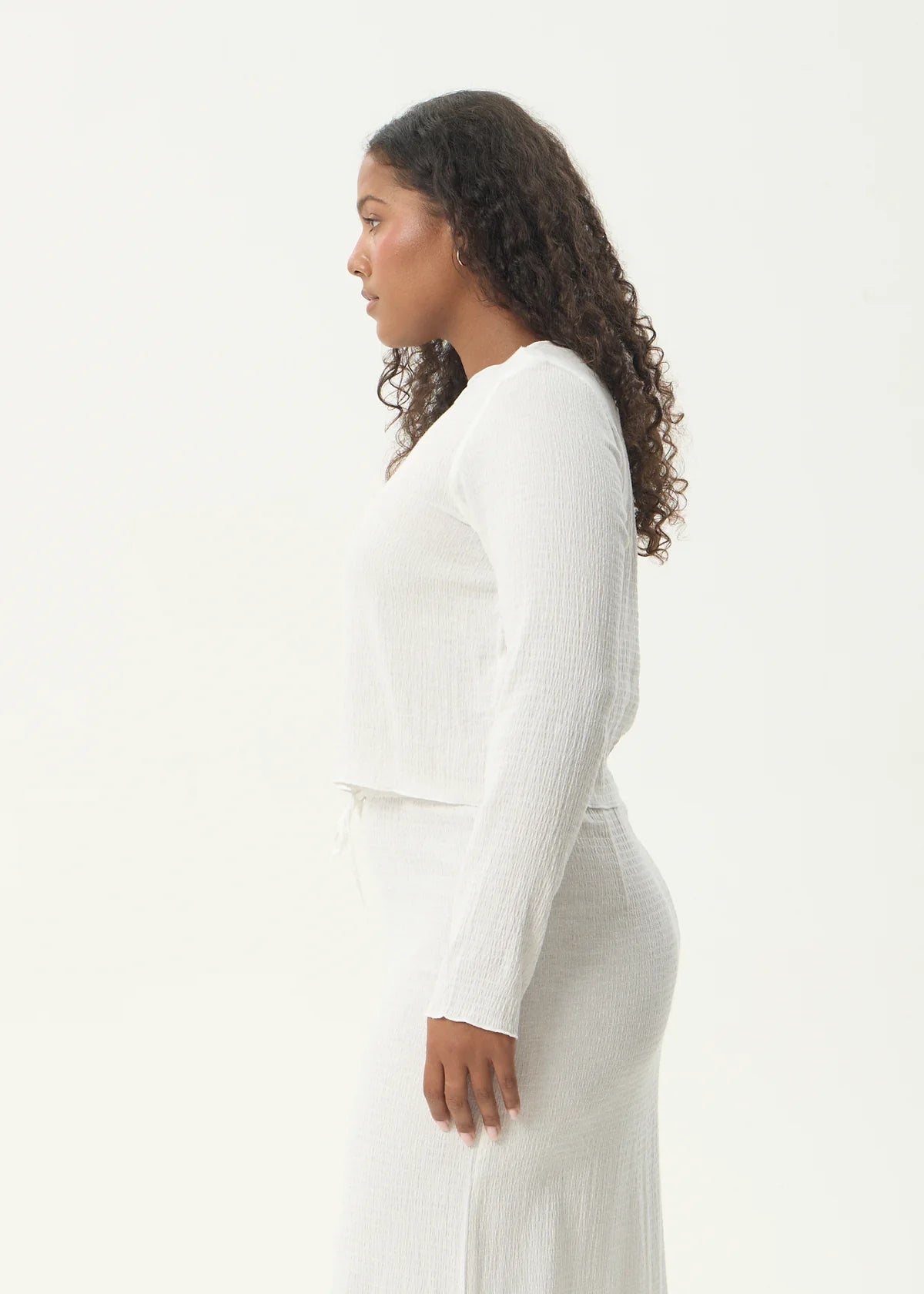 Focus Seersucker Long Sleeve Top - Off White