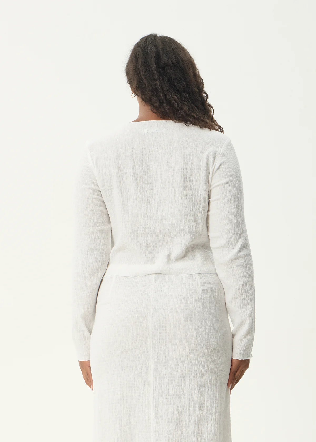 Focus Seersucker Long Sleeve Top - Off White