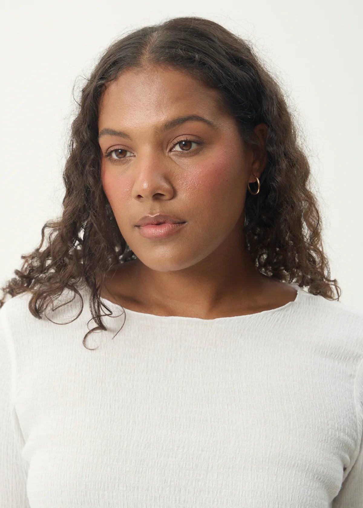 Focus Seersucker Long Sleeve Top - Off White