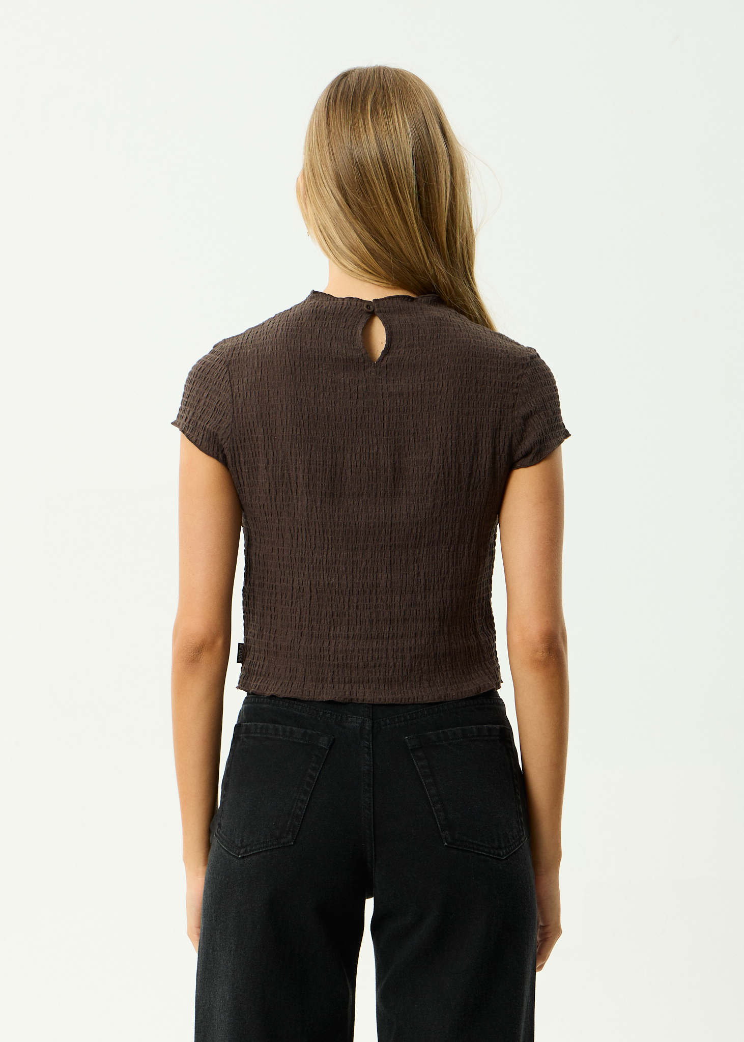 Focus Seersucker Mock Neck Top - Coffee