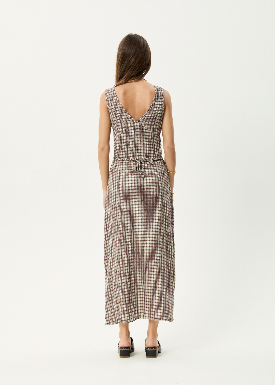 Base Seersucker Maxi Dress - Coffee Check