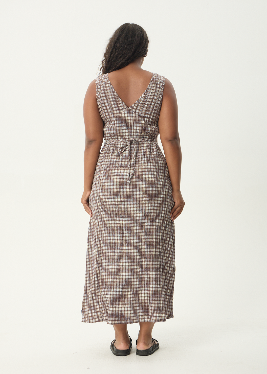 Base Seersucker Maxi Dress - Coffee Check