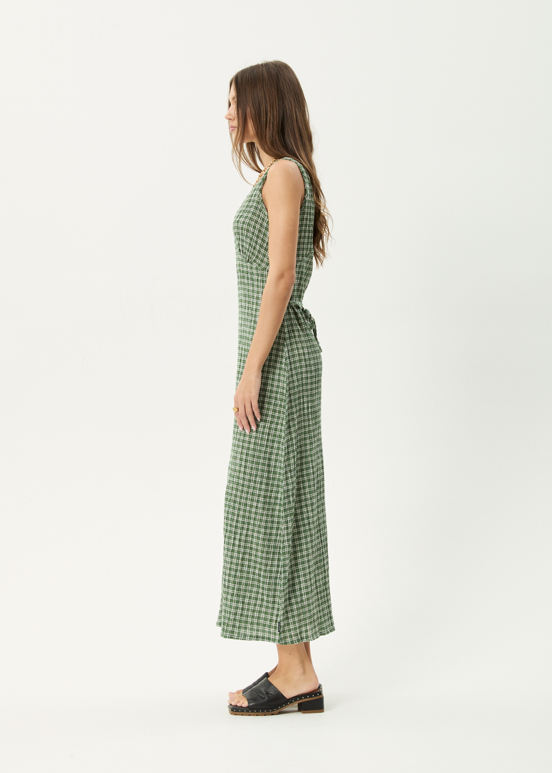 Base Seersucker Maxi Dress - Deep Green Check