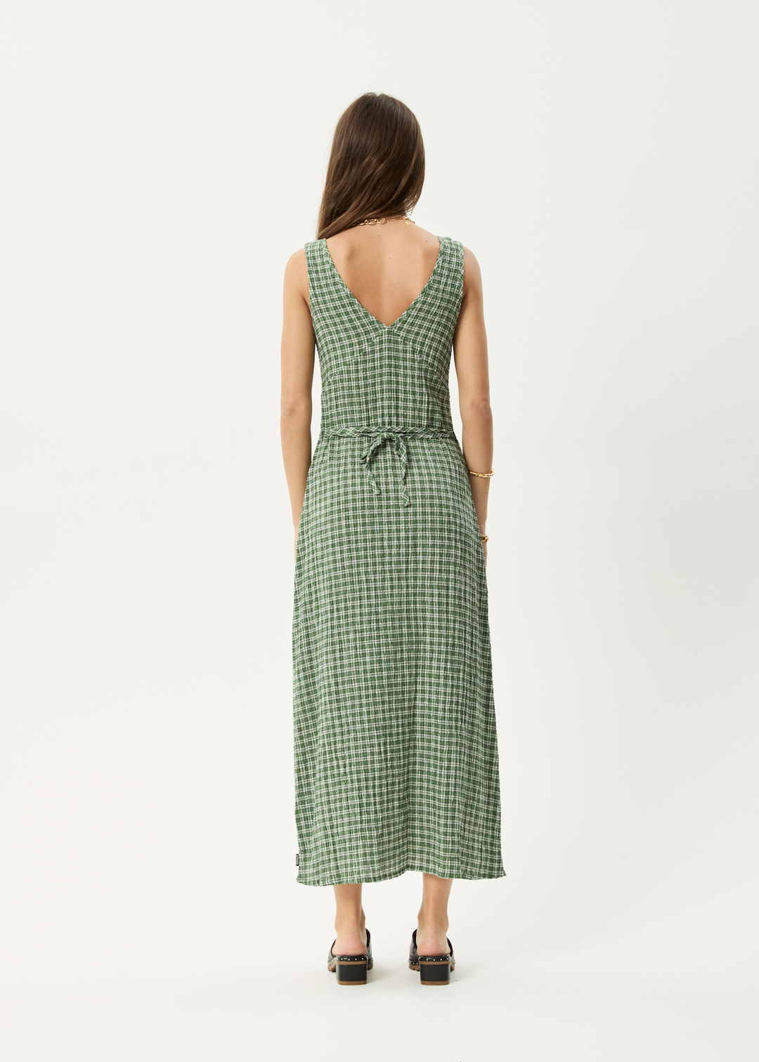 Base Seersucker Maxi Dress - Deep Green Check