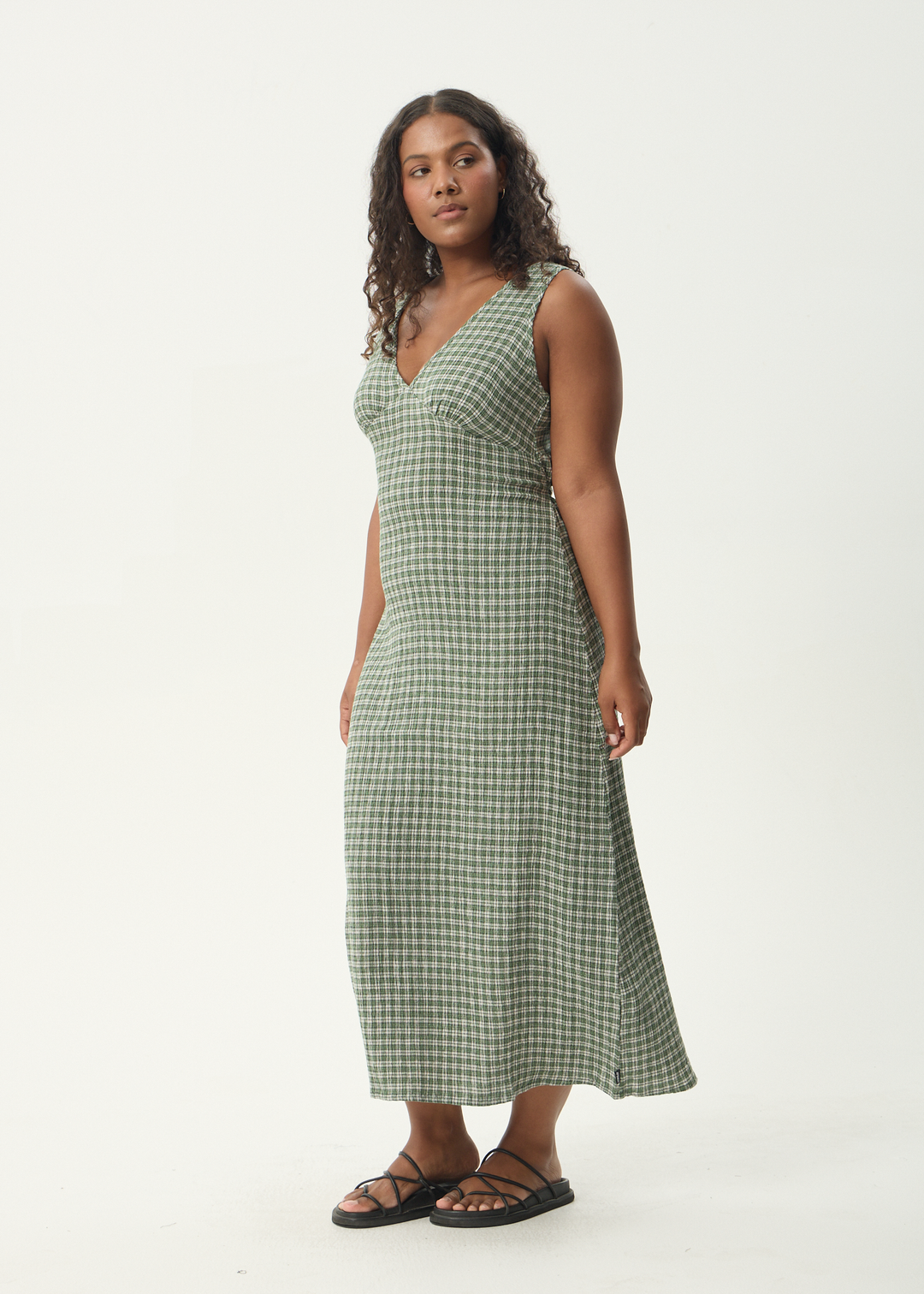 Base Seersucker Maxi Dress - Deep Green Check