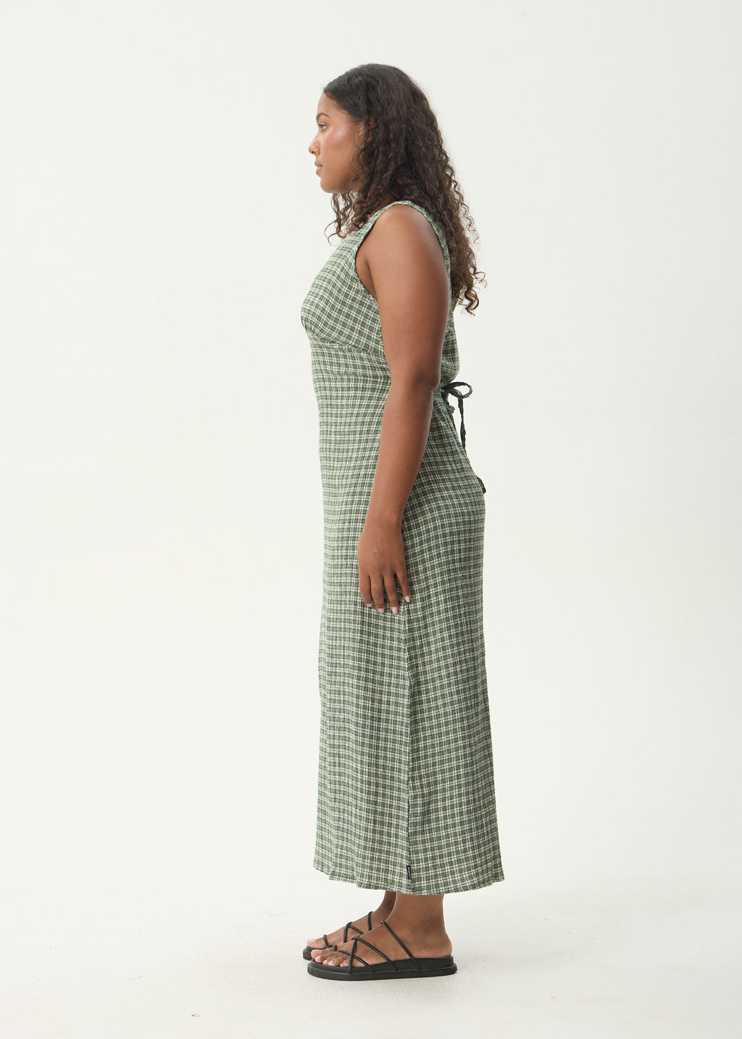 Base Seersucker Maxi Dress - Deep Green Check