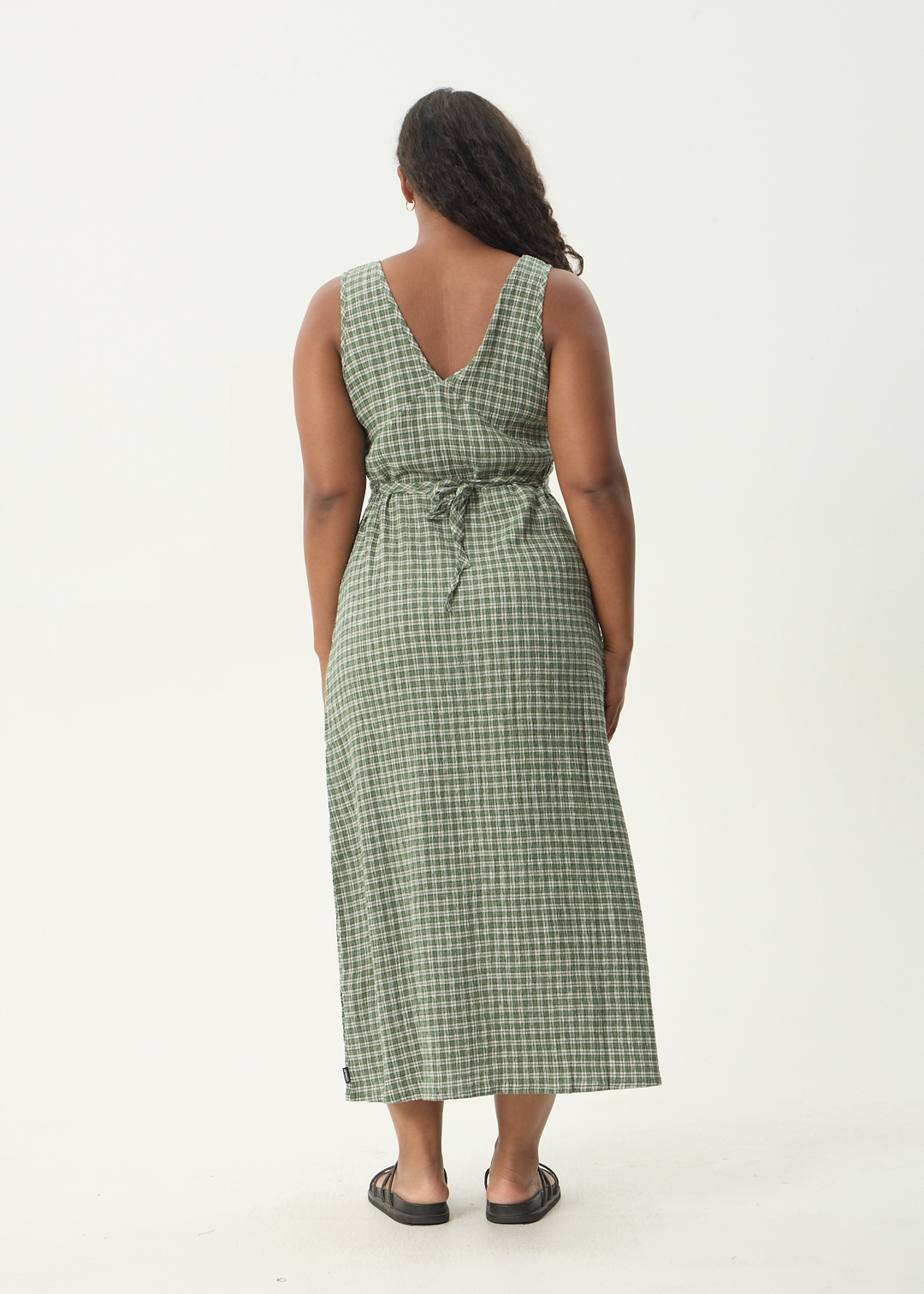 Base Seersucker Maxi Dress - Deep Green Check
