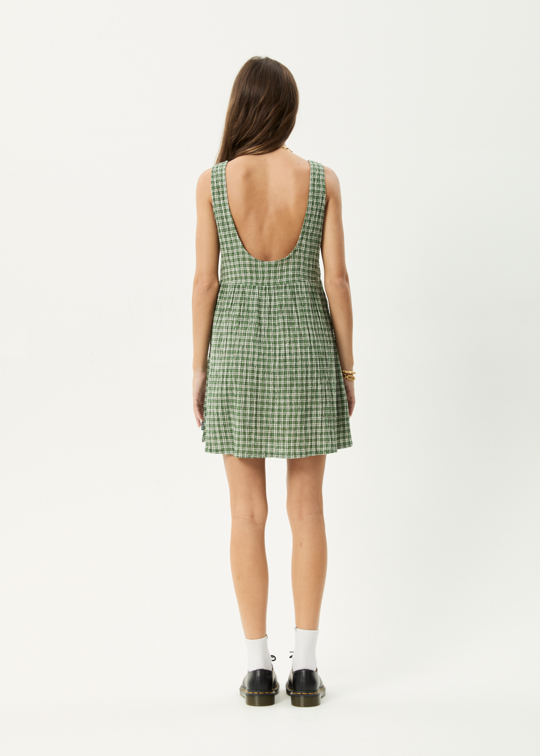 Base Jesse Seersucker Mini Dress - Deep Green Check