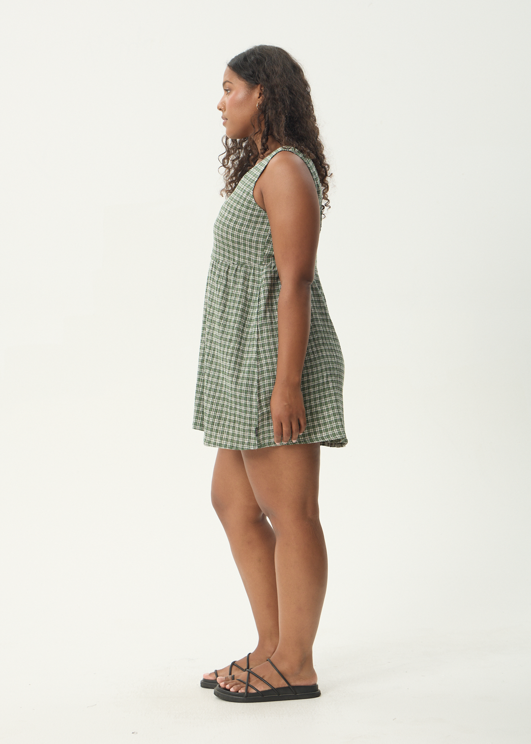 Base Jesse Seersucker Mini Dress - Deep Green Check