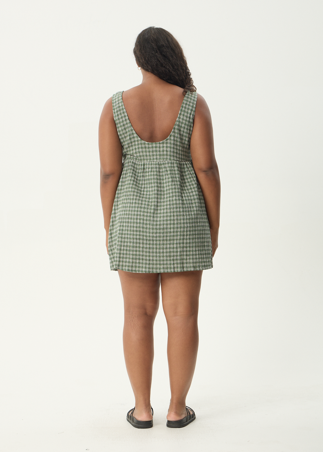 Base Jesse Seersucker Mini Dress - Deep Green Check