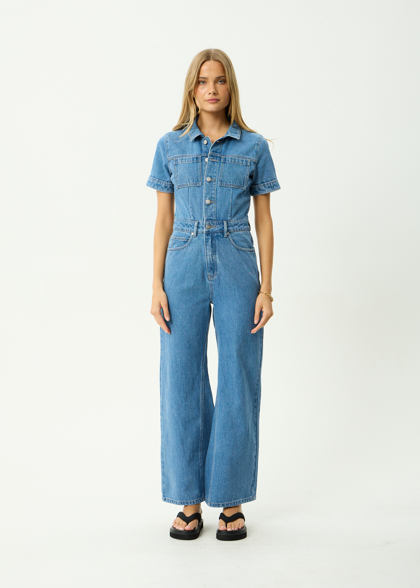 Miami Denim Flared Leg Jumpsuit - Worn Blue
