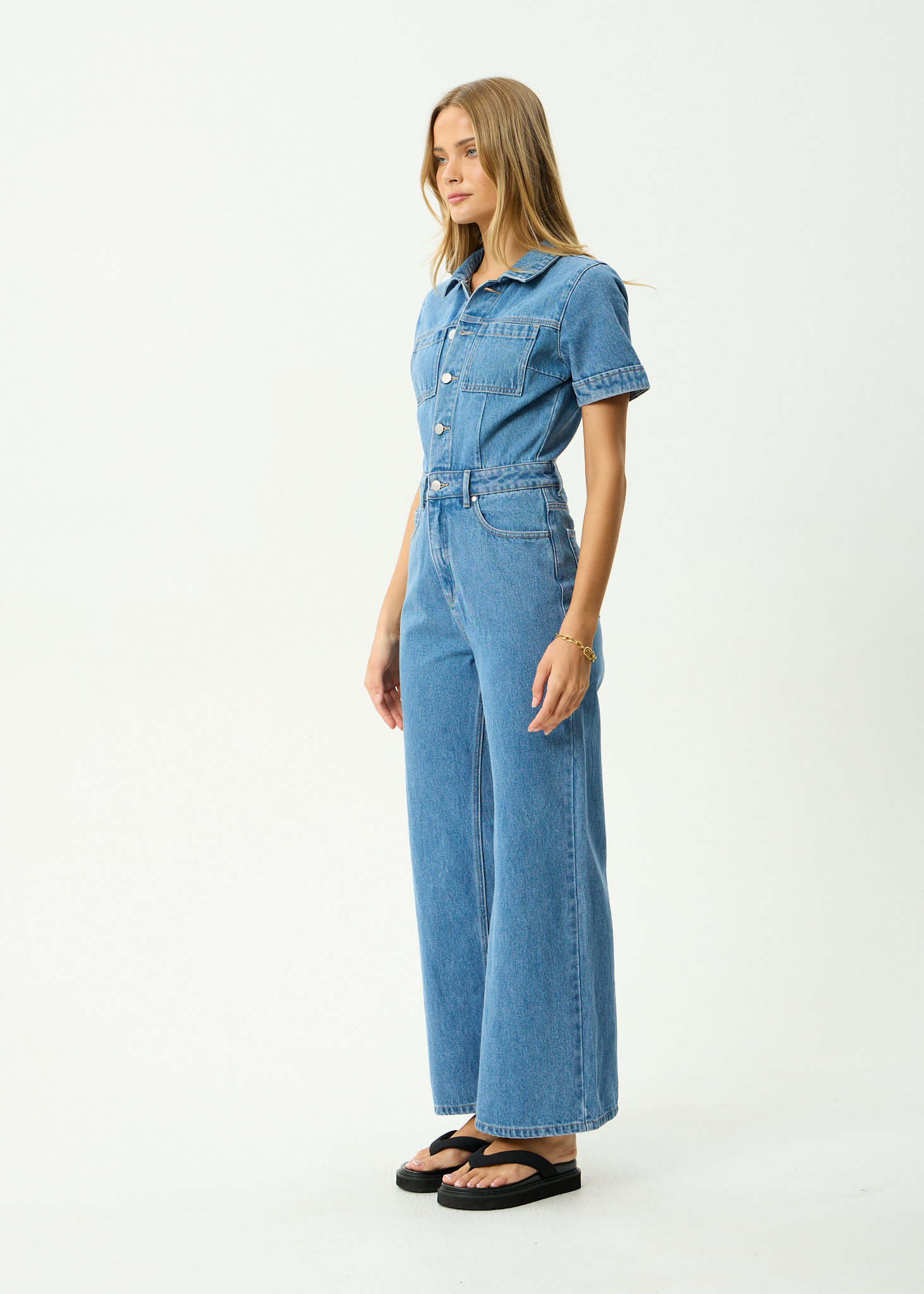 Miami Denim Flared Leg Jumpsuit - Worn Blue
