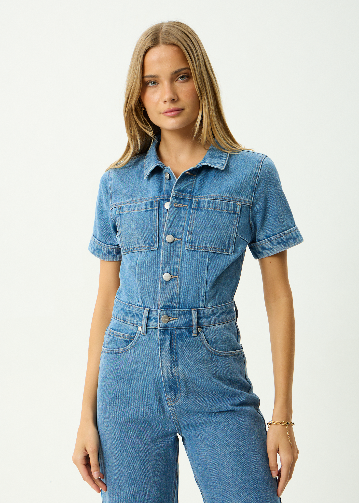 Miami Denim Flared Leg Jumpsuit - Worn Blue