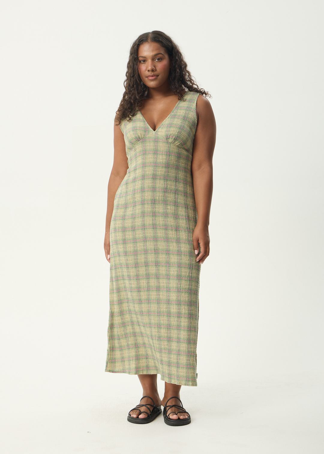 Position Seersucker Maxi Dress - Green Check
