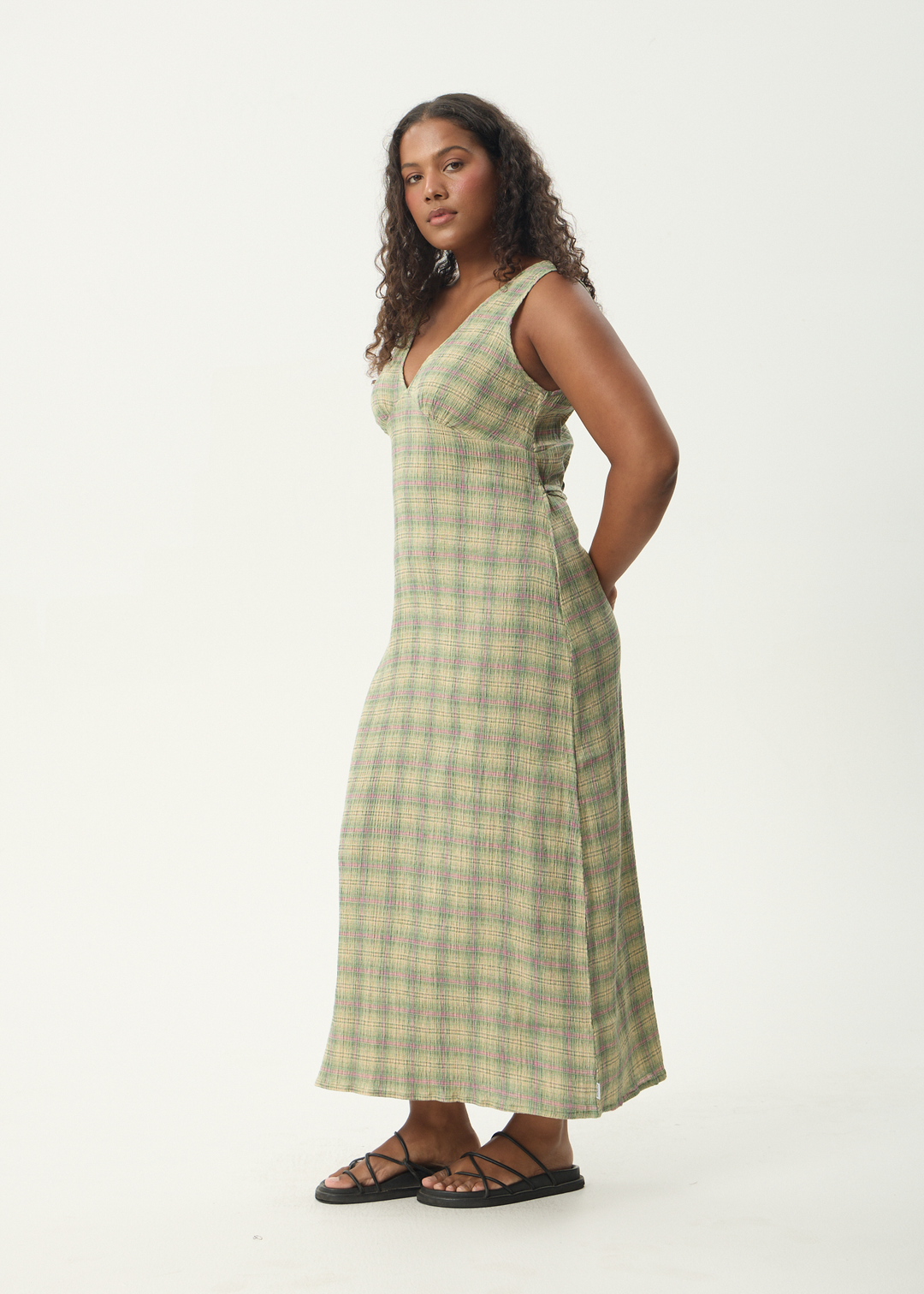 Position Seersucker Maxi Dress - Green Check