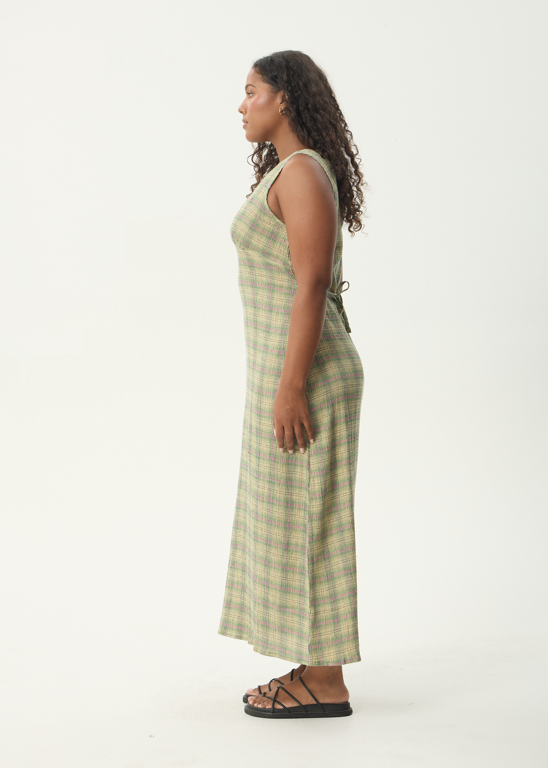 Position Seersucker Maxi Dress - Green Check