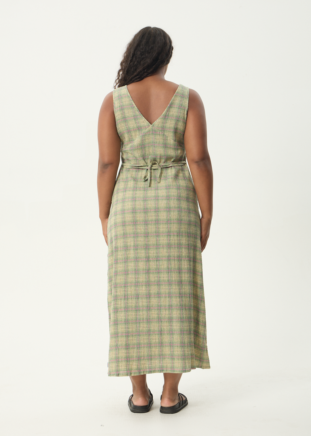 Position Seersucker Maxi Dress - Green Check