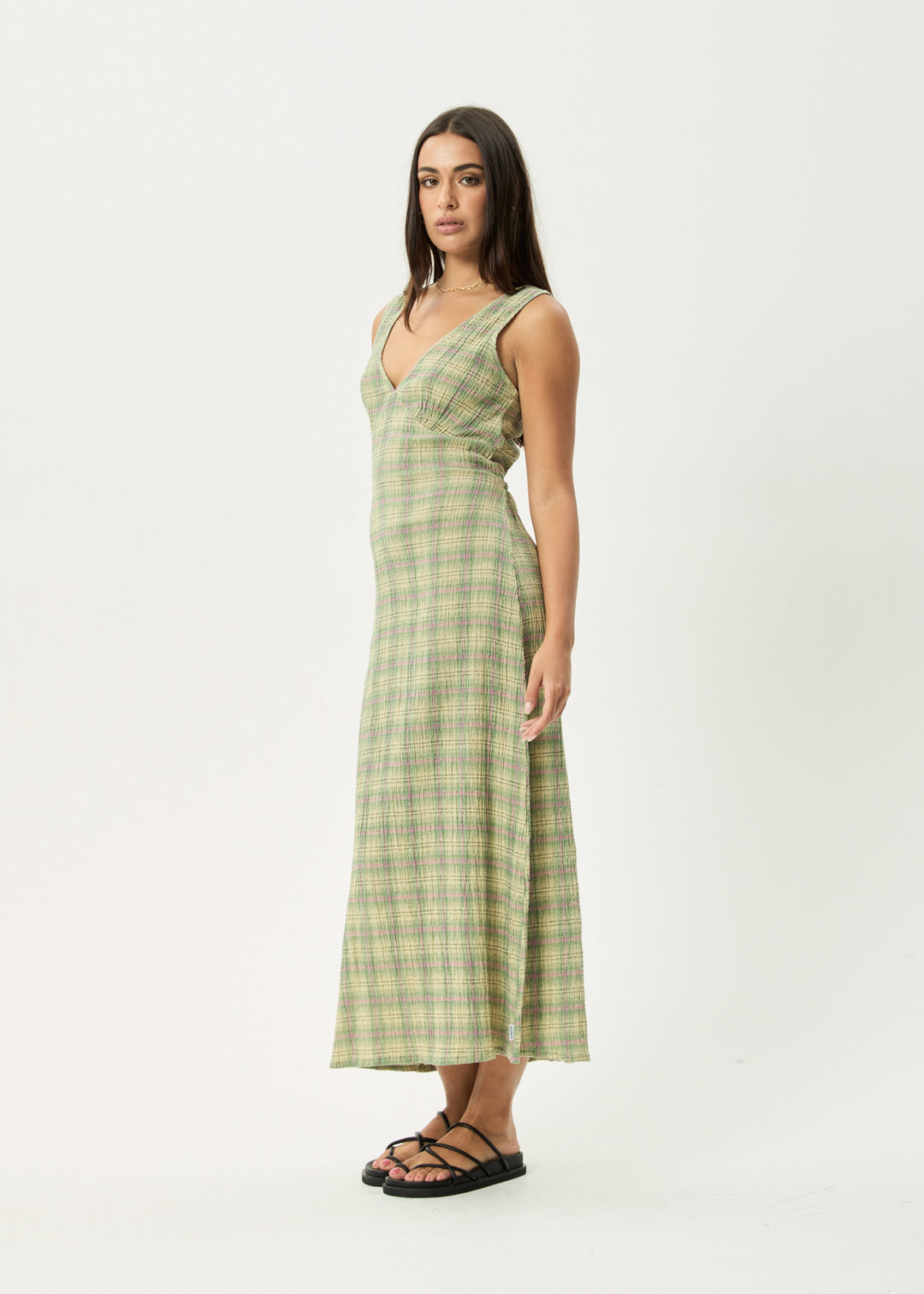 Position Seersucker Maxi Dress - Green Check