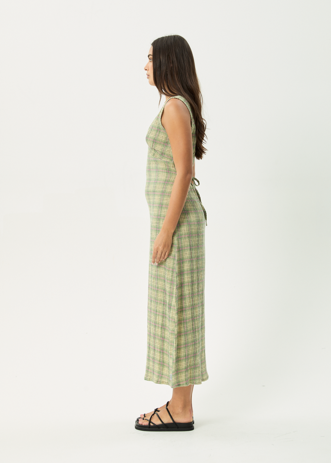 Position Seersucker Maxi Dress - Green Check