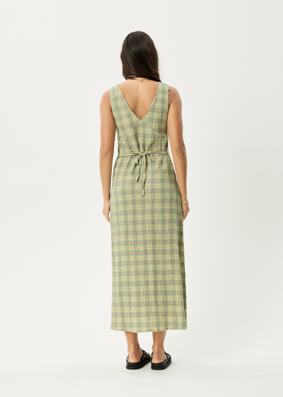 Position Seersucker Maxi Dress - Green Check